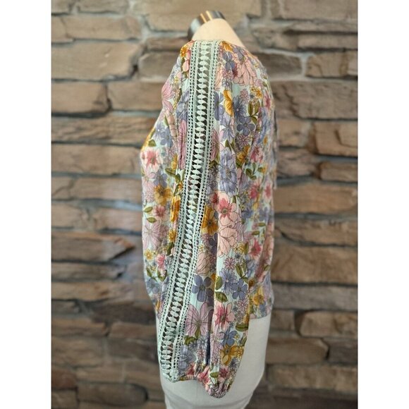 Sweetwater Wrightsville Beach Floral Peasant Blouse Women’s Sz M Boho Lace Trim - Picture 3 of 13